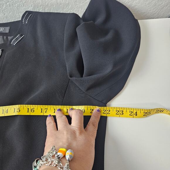 Kasper Blazer Women 14 Black Open Front Embellished Trim Lined Career Jacket - Picture 7 of 7